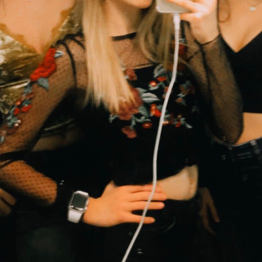 mesh long sleeve shirt with flowers on it!